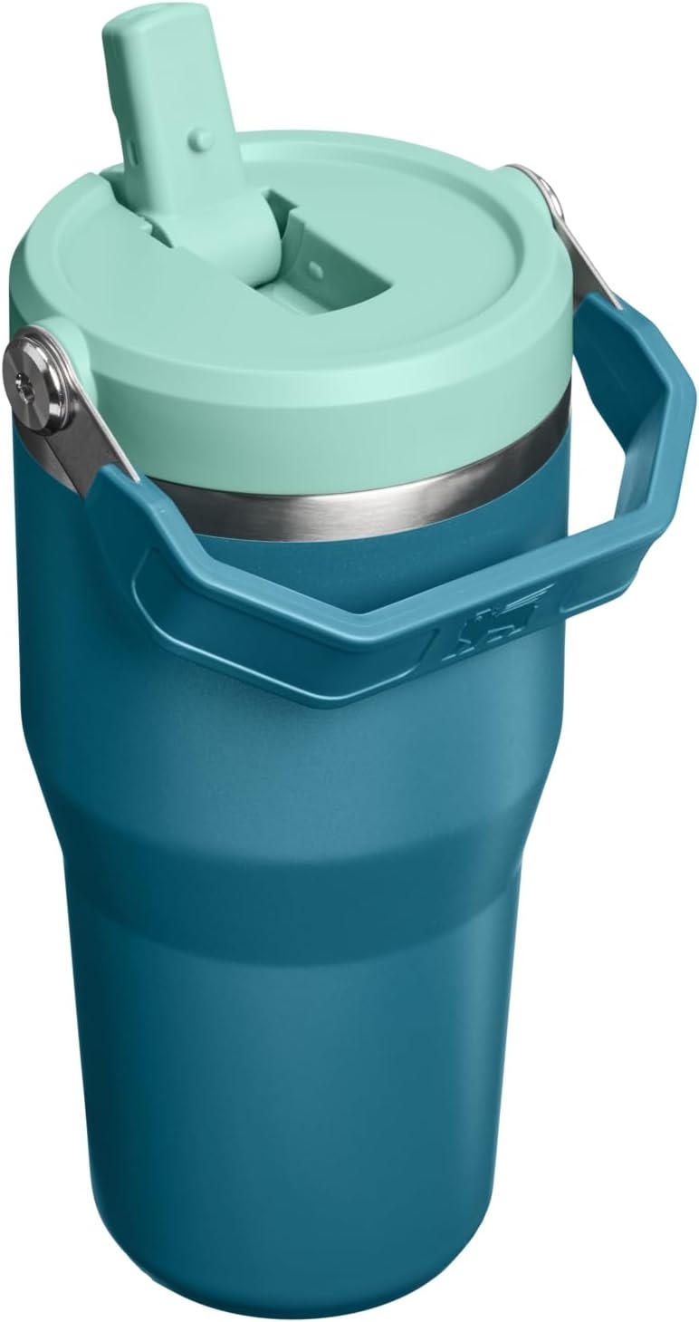 image:imageSTANLEY IceFlow 20 Flip Straw Tumbler 30 oz Pacific Hypergrip Easy Carry Handle Twist On Lid and Flip Up Straw Leak Resistant Water Bottle Insulated Stainless Steel BPAFreeCoastal Teal