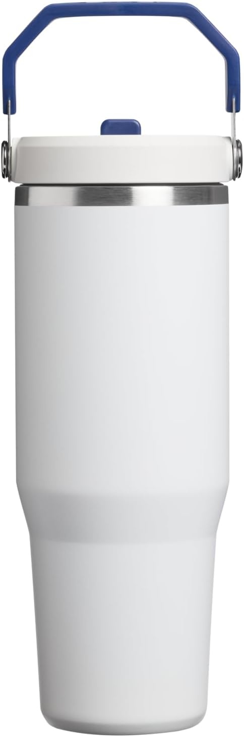 image:imageSTANLEY IceFlow 20 Flip Straw Tumbler 30 oz Pacific Hypergrip Easy Carry Handle Twist On Lid and Flip Up Straw Leak Resistant Water Bottle Insulated Stainless Steel BPAFreeTeam White Dark Blue