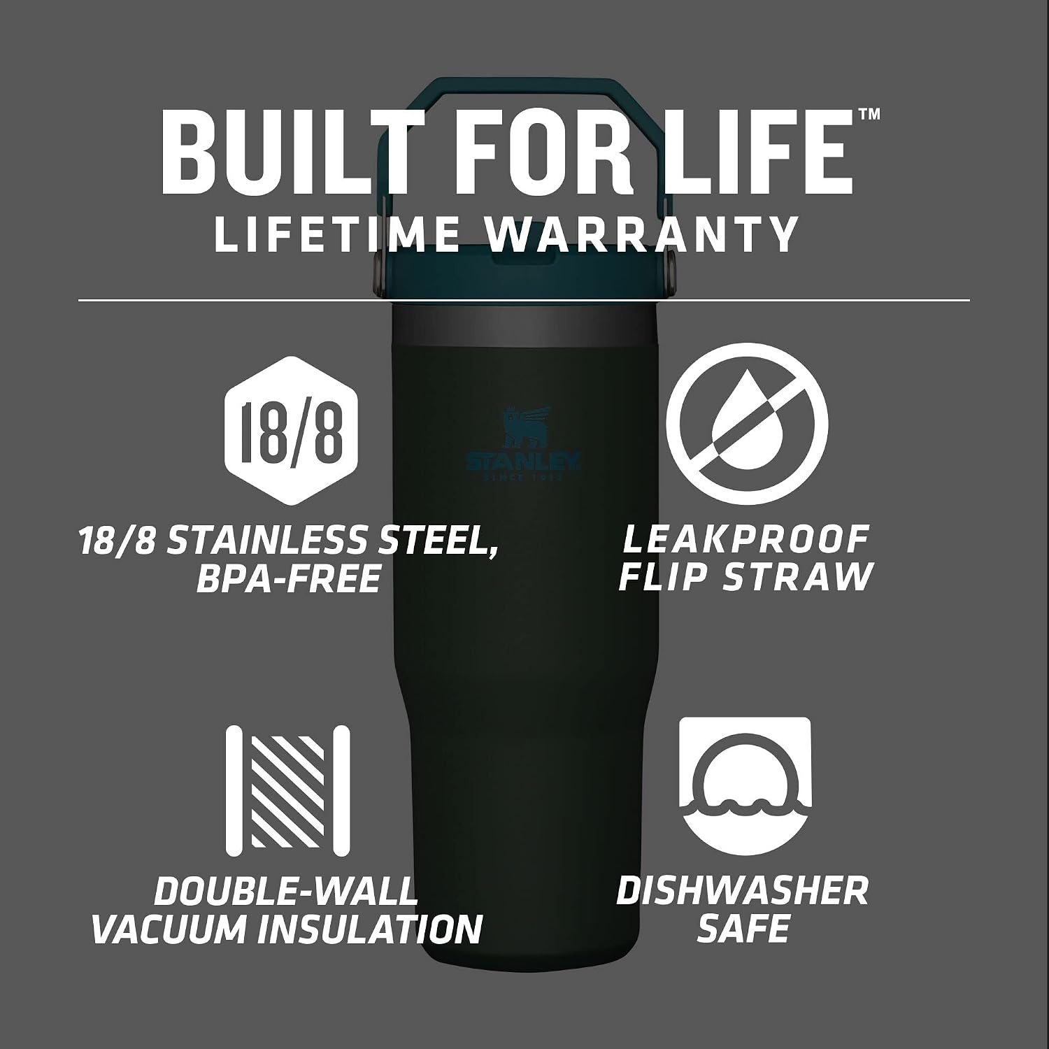 image:imageSTANLEY IceFlow 20 Flip Straw Tumbler 30 oz Pacific Hypergrip Easy Carry Handle Twist On Lid and Flip Up Straw Leak Resistant Water Bottle Insulated Stainless Steel BPAFreeSpirulina
