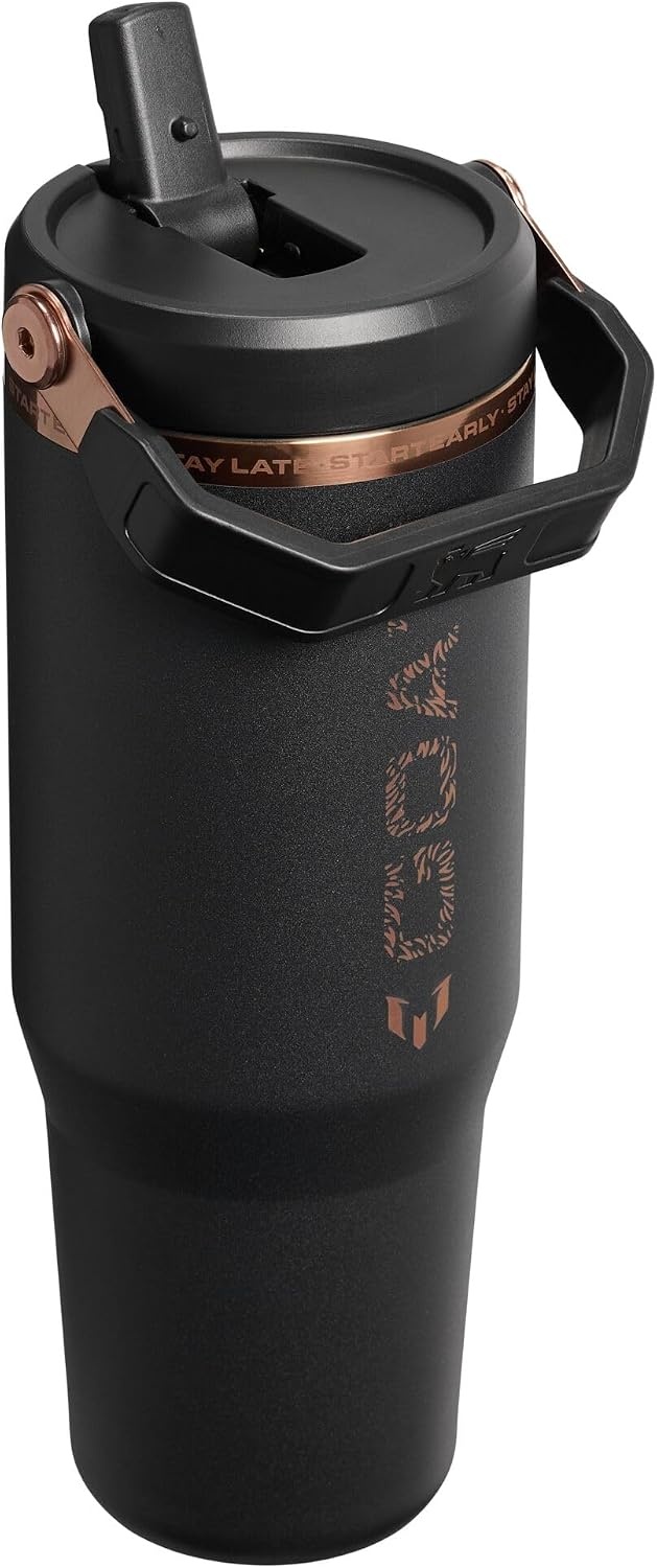 image:imageSTANLEY IceFlow 20 Flip Straw Tumbler 30 oz Pacific Hypergrip Easy Carry Handle Twist On Lid and Flip Up Straw Leak Resistant Water Bottle Insulated Stainless Steel BPAFreeMessi Goat Black