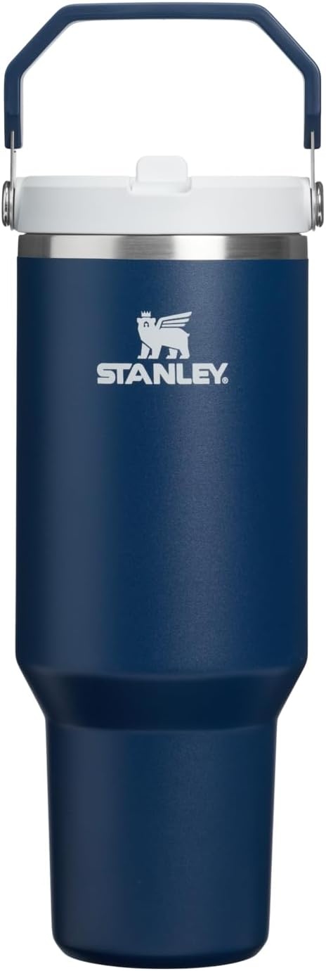 image:imageSTANLEY IceFlow 20 Flip Straw Tumbler 30 oz Pacific Hypergrip Easy Carry Handle Twist On Lid and Flip Up Straw Leak Resistant Water Bottle Insulated Stainless Steel BPAFreeDark Navy