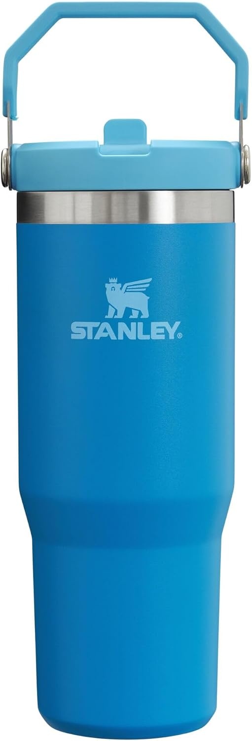 image:imageSTANLEY IceFlow 20 Flip Straw Tumbler 30 oz Pacific Hypergrip Easy Carry Handle Twist On Lid and Flip Up Straw Leak Resistant Water Bottle Insulated Stainless Steel BPAFreeAzure