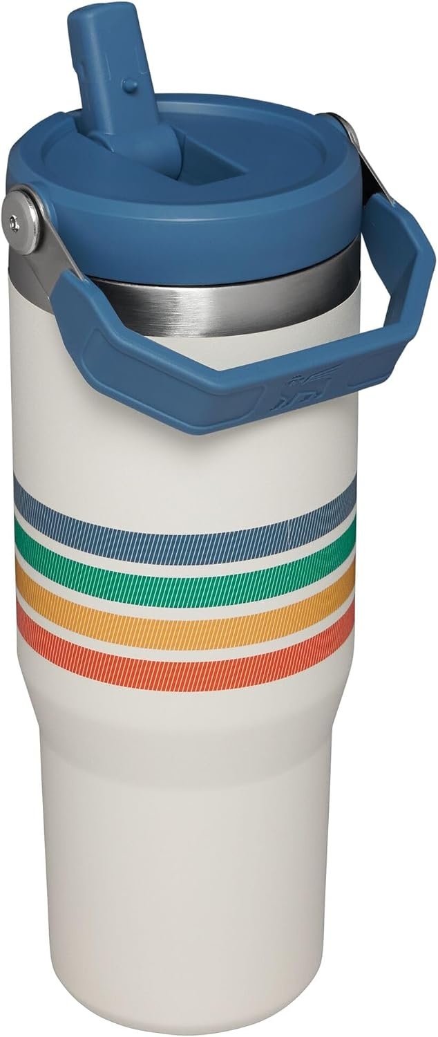 image:imageSTANLEY IceFlow 20 Flip Straw Tumbler 30 oz Pacific Hypergrip Easy Carry Handle Twist On Lid and Flip Up Straw Leak Resistant Water Bottle Insulated Stainless Steel BPAFreeCream Stripe