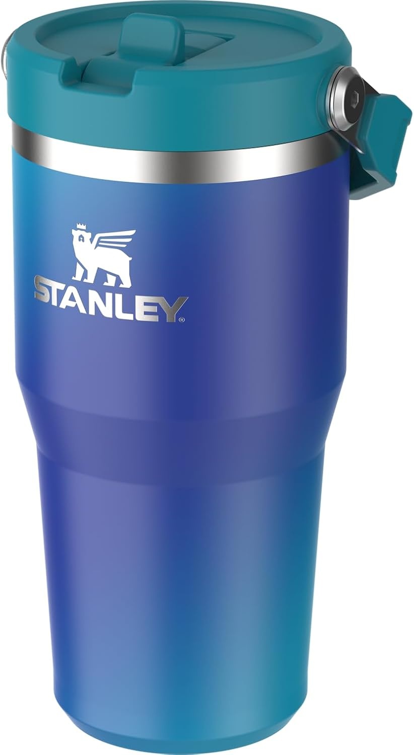 image:imageSTANLEY IceFlow 20 Flip Straw Tumbler 30 oz Pacific Hypergrip Easy Carry Handle Twist On Lid and Flip Up Straw Leak Resistant Water Bottle Insulated Stainless Steel BPAFreeSea Glass Aura