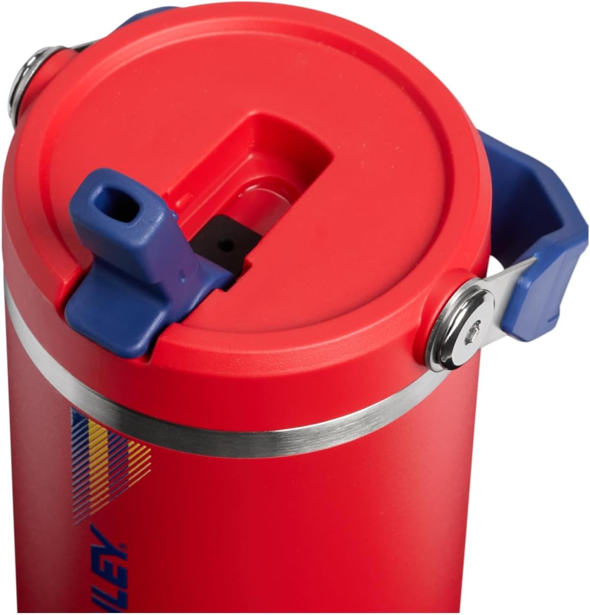 image:imageSTANLEY IceFlow 20 Flip Straw Tumbler 30 oz Pacific Hypergrip Easy Carry Handle Twist On Lid and Flip Up Straw Leak Resistant Water Bottle Insulated Stainless Steel BPAFreeTeam Red Dark Blue
