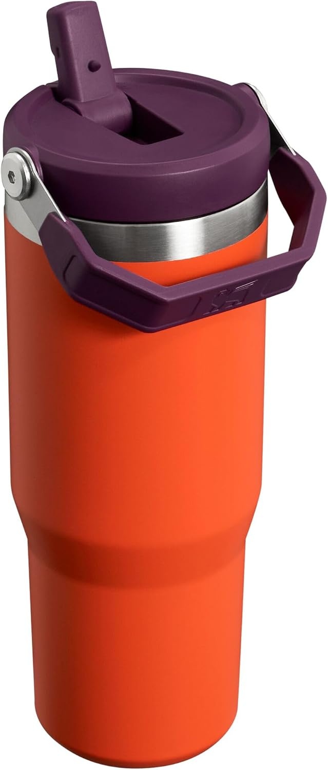 image:imageSTANLEY IceFlow 20 Flip Straw Tumbler 30 oz Pacific Hypergrip Easy Carry Handle Twist On Lid and Flip Up Straw Leak Resistant Water Bottle Insulated Stainless Steel BPAFreeTigerlily Plum