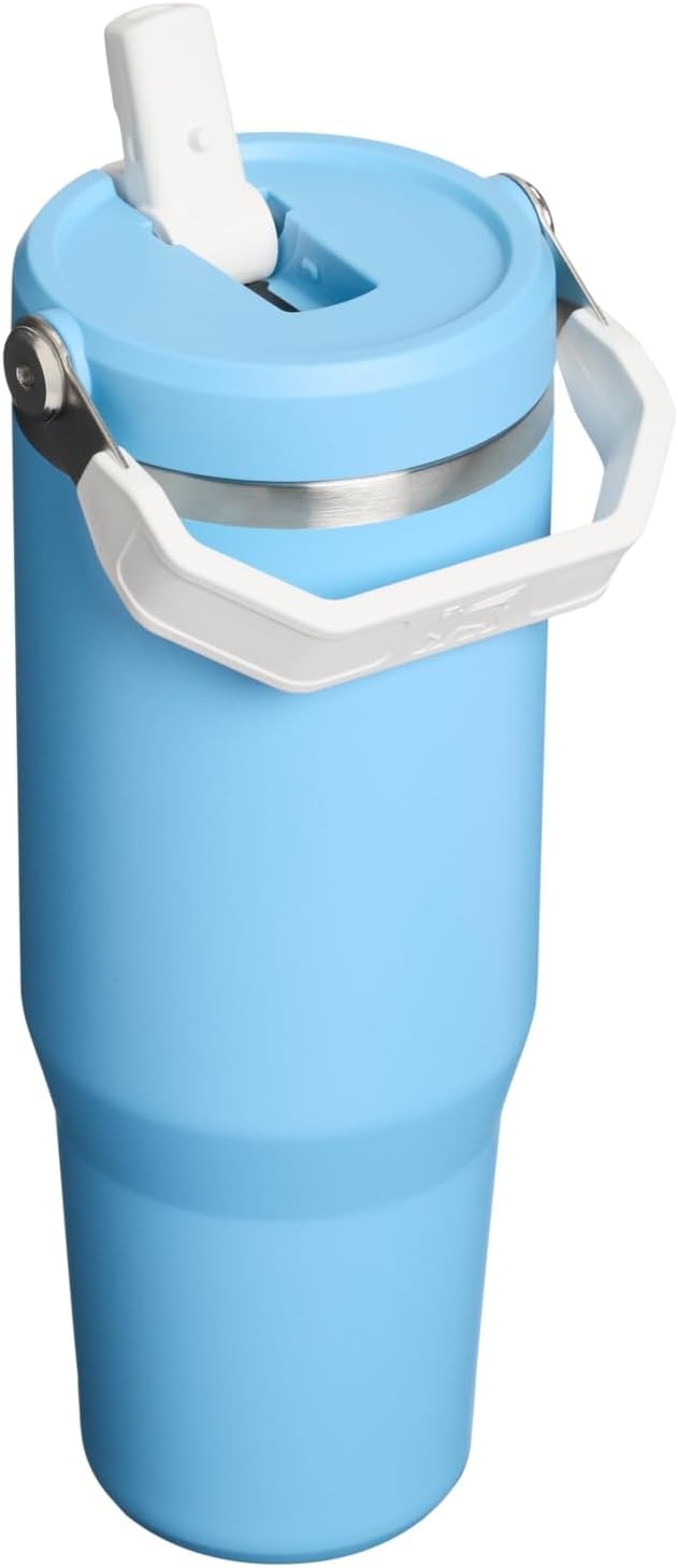 image:imageSTANLEY IceFlow 20 Flip Straw Tumbler 30 oz Pacific Hypergrip Easy Carry Handle Twist On Lid and Flip Up Straw Leak Resistant Water Bottle Insulated Stainless Steel BPAFreeTeam Light Blue White