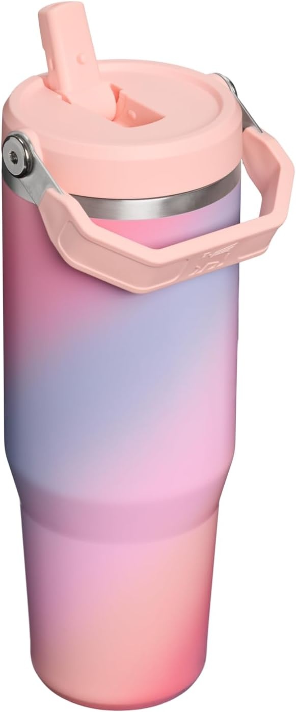 image:imageSTANLEY IceFlow 20 Flip Straw Tumbler 30 oz Pacific Hypergrip Easy Carry Handle Twist On Lid and Flip Up Straw Leak Resistant Water Bottle Insulated Stainless Steel BPAFreeSunset Spiral