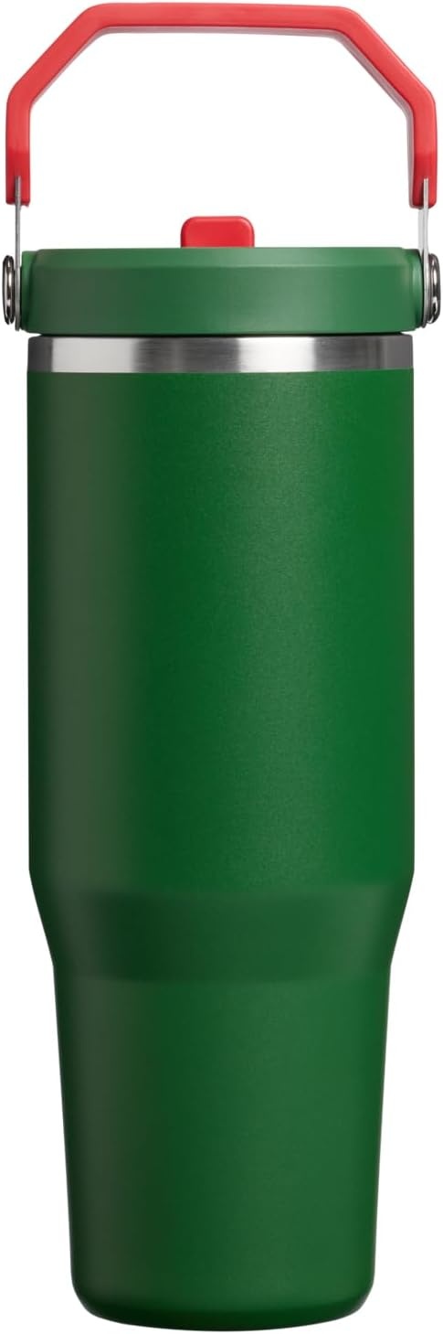 image:imageSTANLEY IceFlow 20 Flip Straw Tumbler 30 oz Pacific Hypergrip Easy Carry Handle Twist On Lid and Flip Up Straw Leak Resistant Water Bottle Insulated Stainless Steel BPAFreeTeam Dark Green Red