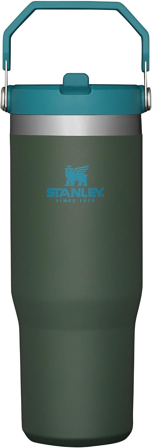 image:imageSTANLEY IceFlow 20 Flip Straw Tumbler 30 oz Pacific Hypergrip Easy Carry Handle Twist On Lid and Flip Up Straw Leak Resistant Water Bottle Insulated Stainless Steel BPAFreeSpirulina