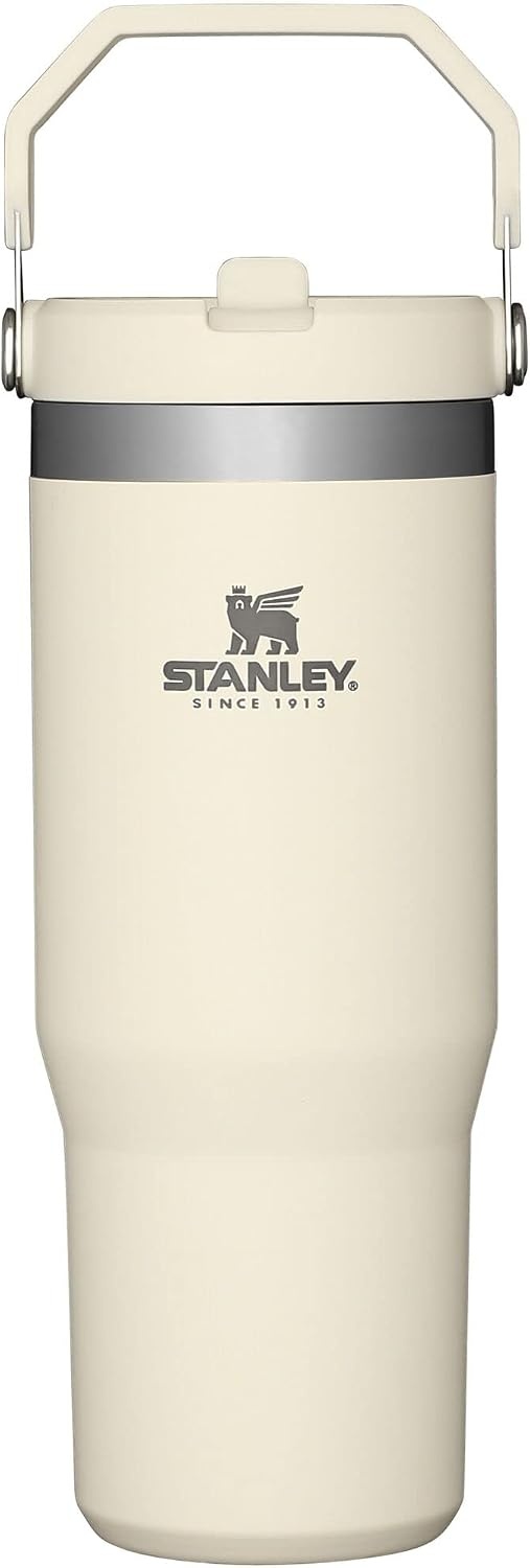 image:imageSTANLEY IceFlow 20 Flip Straw Tumbler 30 oz Pacific Hypergrip Easy Carry Handle Twist On Lid and Flip Up Straw Leak Resistant Water Bottle Insulated Stainless Steel BPAFreeCream