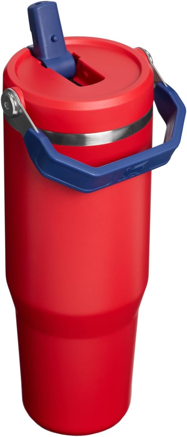 image:imageSTANLEY IceFlow 20 Flip Straw Tumbler 30 oz Pacific Hypergrip Easy Carry Handle Twist On Lid and Flip Up Straw Leak Resistant Water Bottle Insulated Stainless Steel BPAFreeTeam Red Dark Blue
