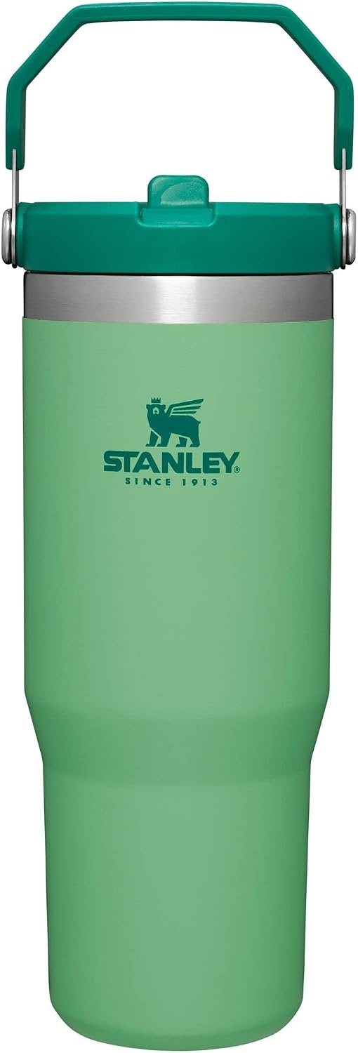 image:imageSTANLEY IceFlow 20 Flip Straw Tumbler 30 oz Pacific Hypergrip Easy Carry Handle Twist On Lid and Flip Up Straw Leak Resistant Water Bottle Insulated Stainless Steel BPAFreeJade
