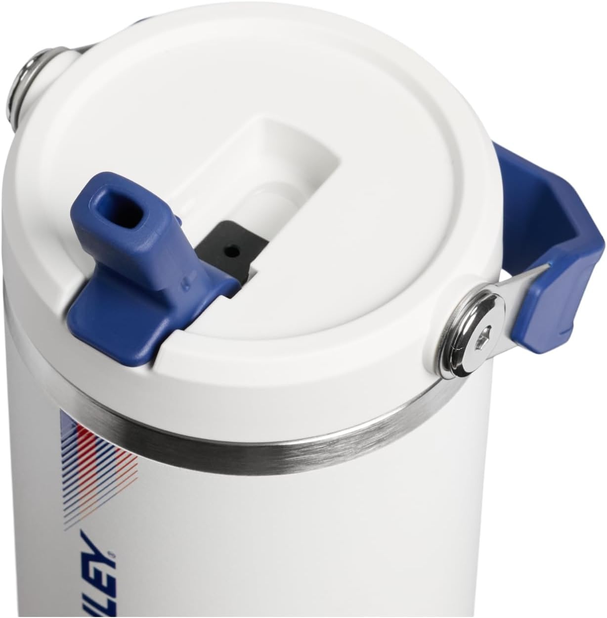 image:imageSTANLEY IceFlow 20 Flip Straw Tumbler 30 oz Pacific Hypergrip Easy Carry Handle Twist On Lid and Flip Up Straw Leak Resistant Water Bottle Insulated Stainless Steel BPAFreeTeam White Dark Blue