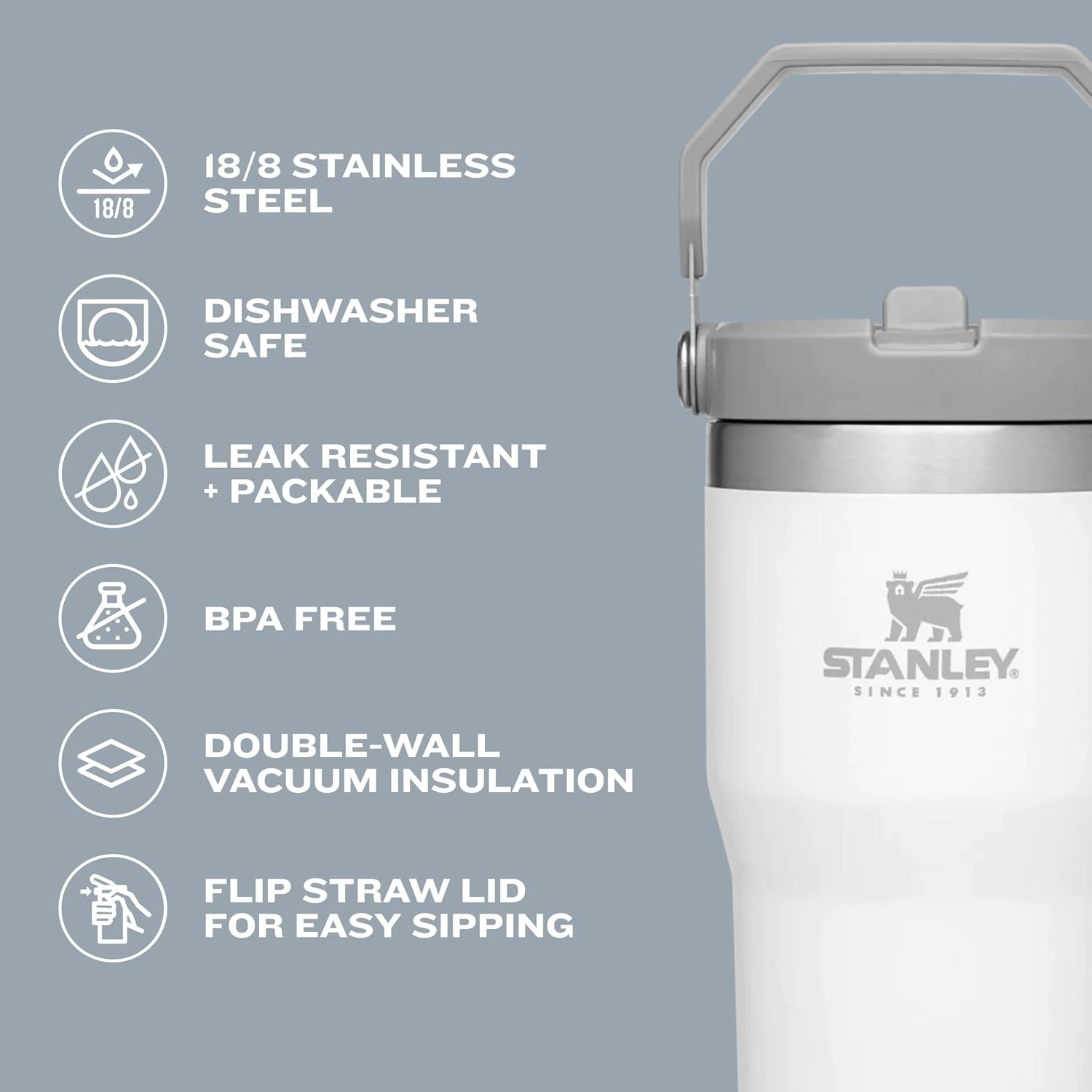 image:imageSTANLEY IceFlow 20 Flip Straw Tumbler 30 oz Pacific Hypergrip Easy Carry Handle Twist On Lid and Flip Up Straw Leak Resistant Water Bottle Insulated Stainless Steel BPAFreeJade