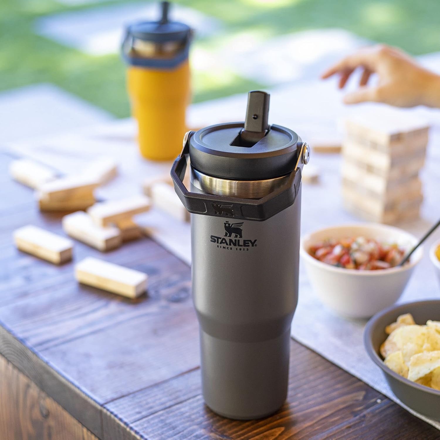 image:imageSTANLEY IceFlow 20 Flip Straw Tumbler 30 oz Pacific Hypergrip Easy Carry Handle Twist On Lid and Flip Up Straw Leak Resistant Water Bottle Insulated Stainless Steel BPAFreeCharcoal