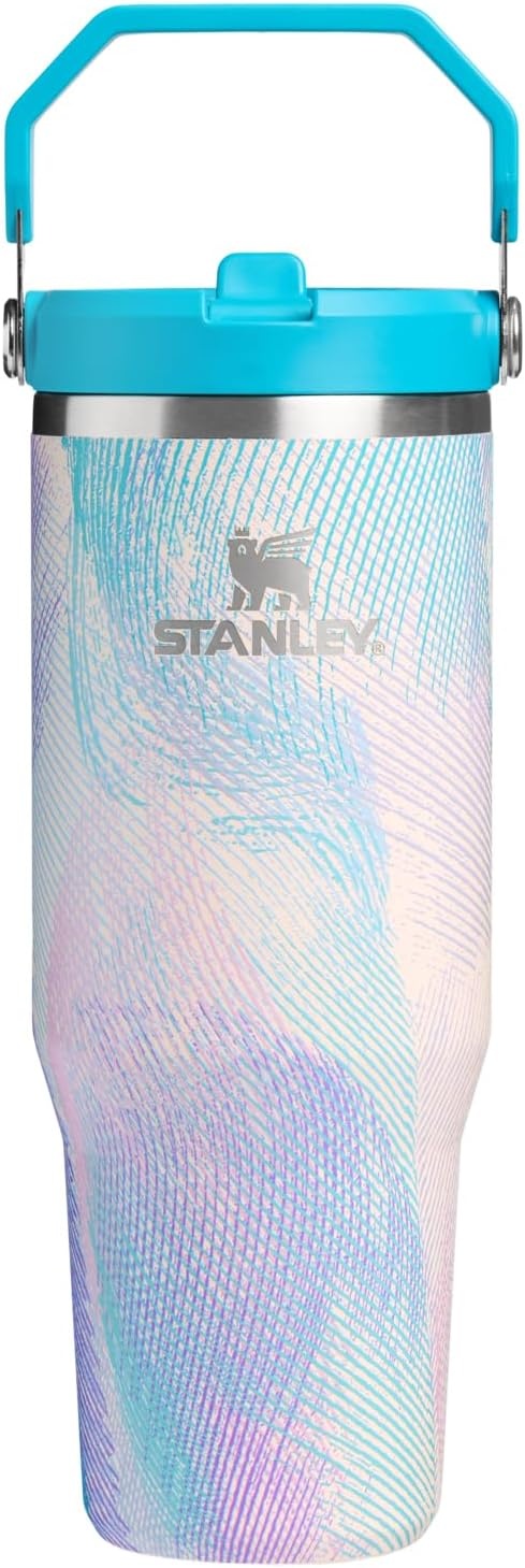image:imageSTANLEY IceFlow 20 Flip Straw Tumbler 30 oz Pacific Hypergrip Easy Carry Handle Twist On Lid and Flip Up Straw Leak Resistant Water Bottle Insulated Stainless Steel BPAFreeSea Glass Plume