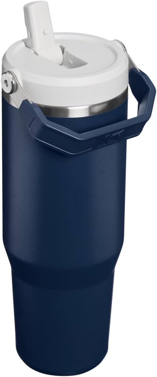 image:imageSTANLEY IceFlow 20 Flip Straw Tumbler 30 oz Pacific Hypergrip Easy Carry Handle Twist On Lid and Flip Up Straw Leak Resistant Water Bottle Insulated Stainless Steel BPAFreeDark Navy