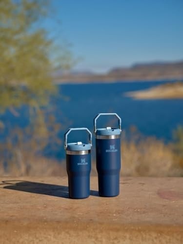 image:imageSTANLEY IceFlow 20 Flip Straw Tumbler 30 oz Pacific Hypergrip Easy Carry Handle Twist On Lid and Flip Up Straw Leak Resistant Water Bottle Insulated Stainless Steel BPAFreeNavy