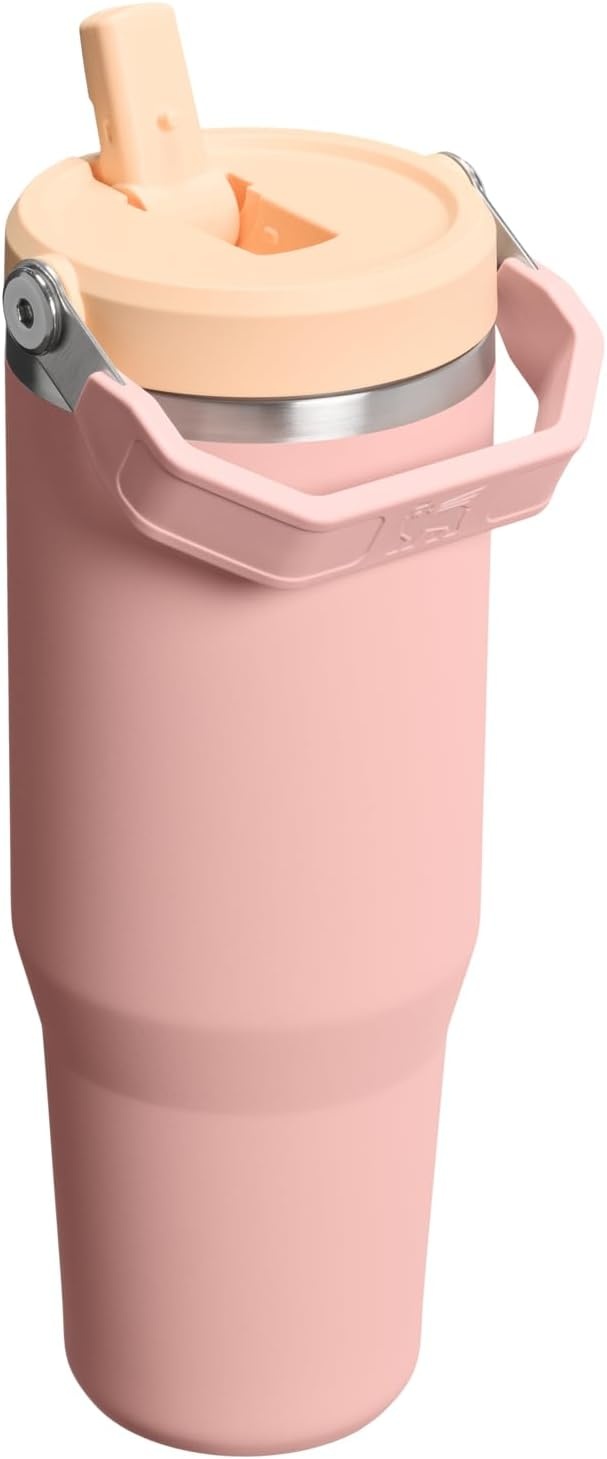 image:imageSTANLEY IceFlow 20 Flip Straw Tumbler 30 oz Pacific Hypergrip Easy Carry Handle Twist On Lid and Flip Up Straw Leak Resistant Water Bottle Insulated Stainless Steel BPAFreePeach Rose