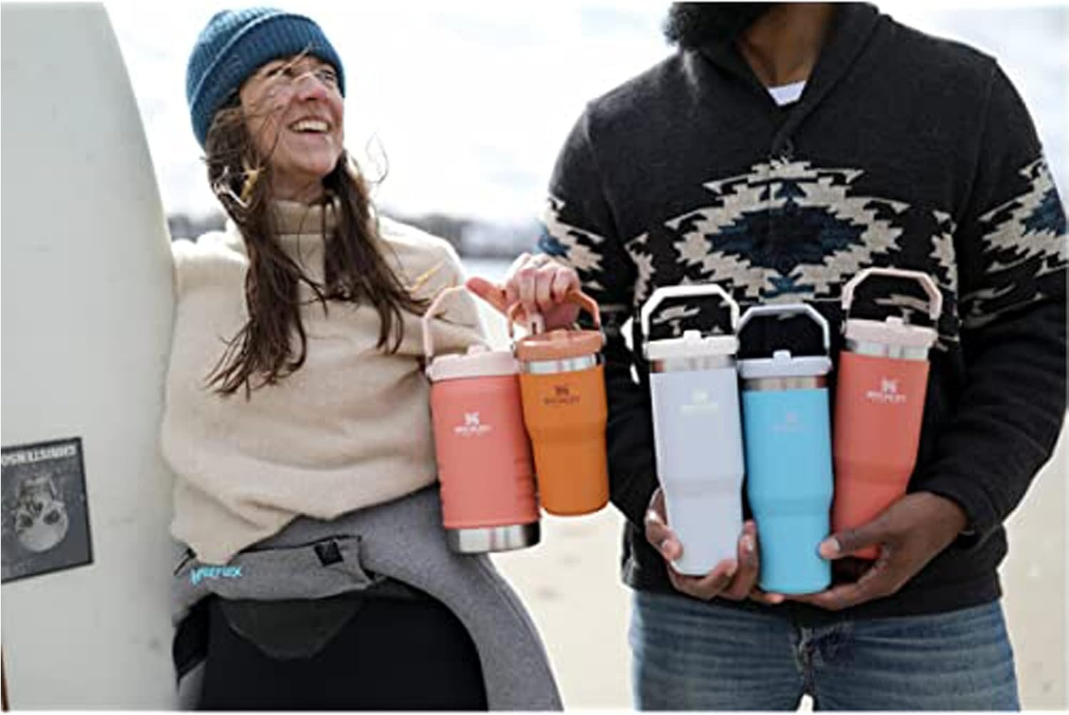 image:imageSTANLEY IceFlow 20 Flip Straw Tumbler 30 oz Pacific Hypergrip Easy Carry Handle Twist On Lid and Flip Up Straw Leak Resistant Water Bottle Insulated Stainless Steel BPAFreeOchre