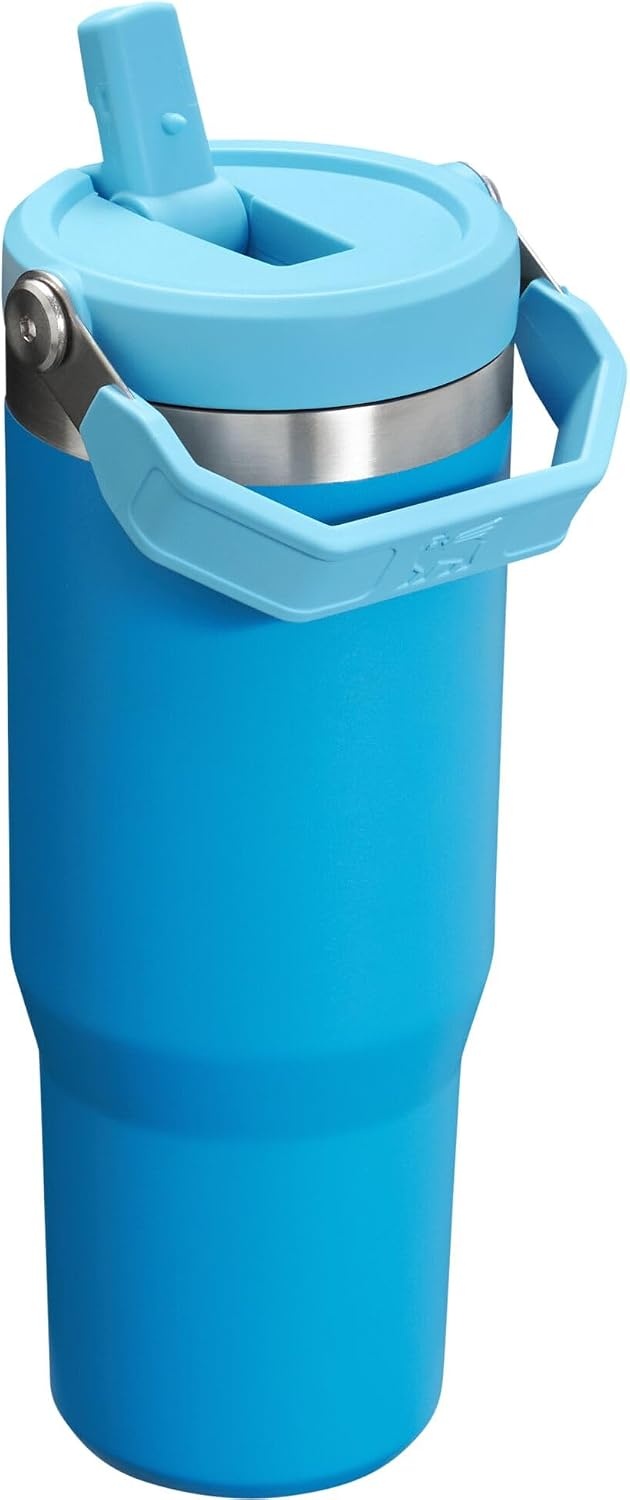 image:imageSTANLEY IceFlow 20 Flip Straw Tumbler 30 oz Pacific Hypergrip Easy Carry Handle Twist On Lid and Flip Up Straw Leak Resistant Water Bottle Insulated Stainless Steel BPAFreeAzure