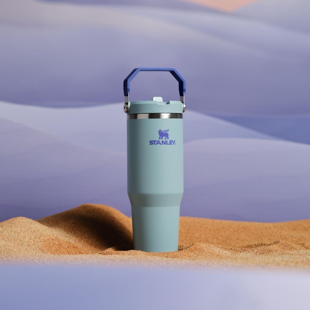 image:imageSTANLEY IceFlow 20 Flip Straw Tumbler 30 oz Pacific Hypergrip Easy Carry Handle Twist On Lid and Flip Up Straw Leak Resistant Water Bottle Insulated Stainless Steel BPAFreeBlue Cactus
