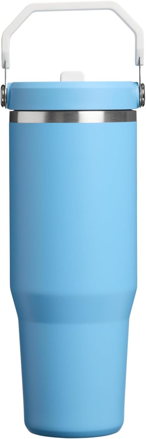 image:imageSTANLEY IceFlow 20 Flip Straw Tumbler 30 oz Pacific Hypergrip Easy Carry Handle Twist On Lid and Flip Up Straw Leak Resistant Water Bottle Insulated Stainless Steel BPAFreeTeam Light Blue White