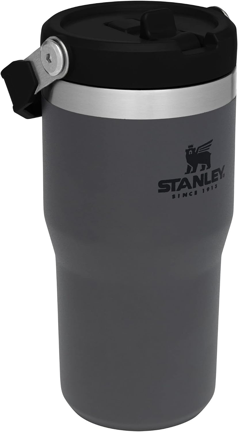 image:imageSTANLEY IceFlow 20 Flip Straw Tumbler 30 oz Pacific Hypergrip Easy Carry Handle Twist On Lid and Flip Up Straw Leak Resistant Water Bottle Insulated Stainless Steel BPAFreeCharcoal
