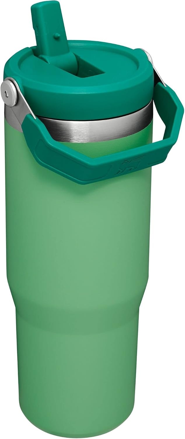 image:imageSTANLEY IceFlow 20 Flip Straw Tumbler 30 oz Pacific Hypergrip Easy Carry Handle Twist On Lid and Flip Up Straw Leak Resistant Water Bottle Insulated Stainless Steel BPAFreeJade