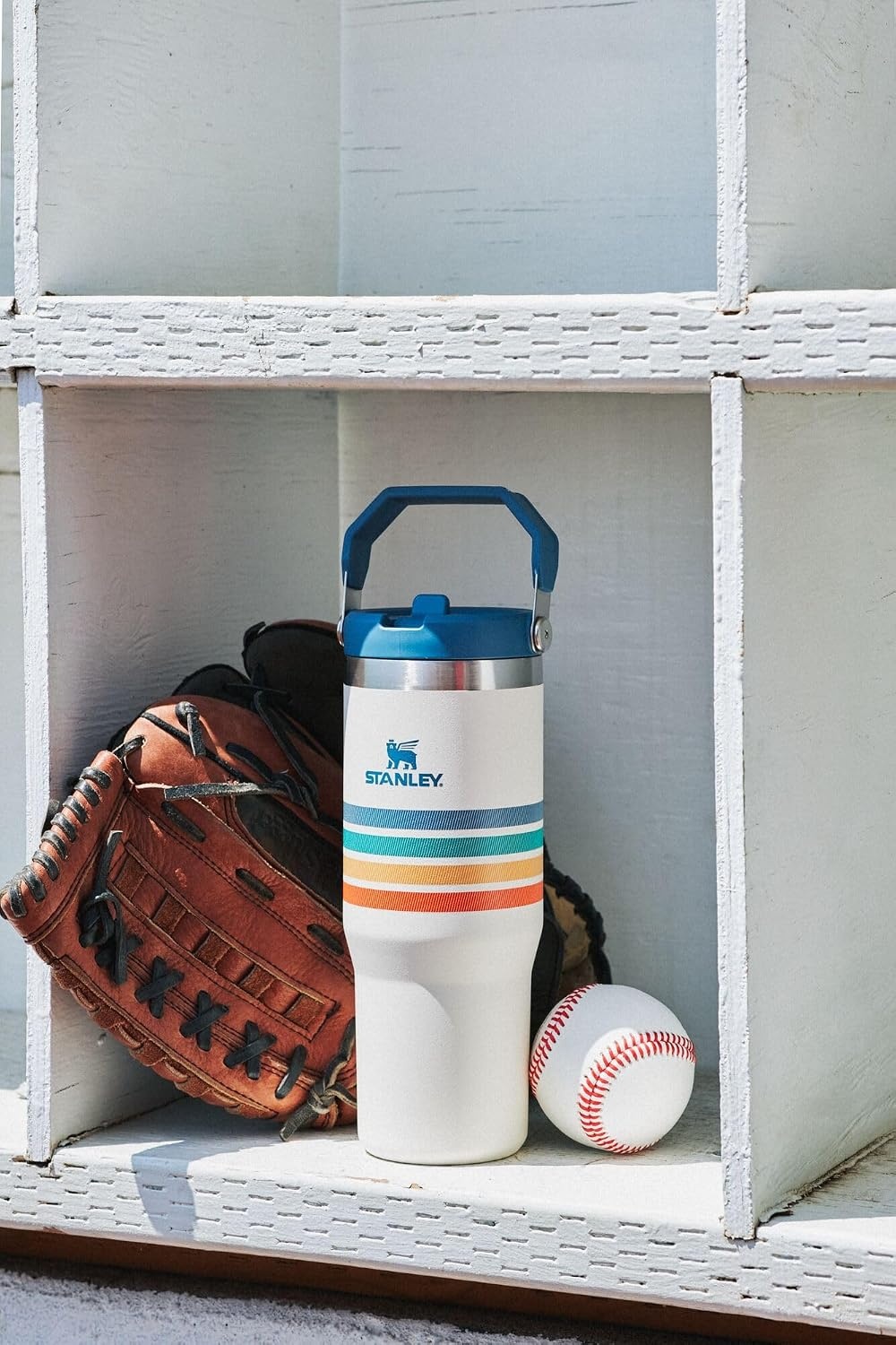 image:imageSTANLEY IceFlow 20 Flip Straw Tumbler 30 oz Pacific Hypergrip Easy Carry Handle Twist On Lid and Flip Up Straw Leak Resistant Water Bottle Insulated Stainless Steel BPAFreeCream Stripe