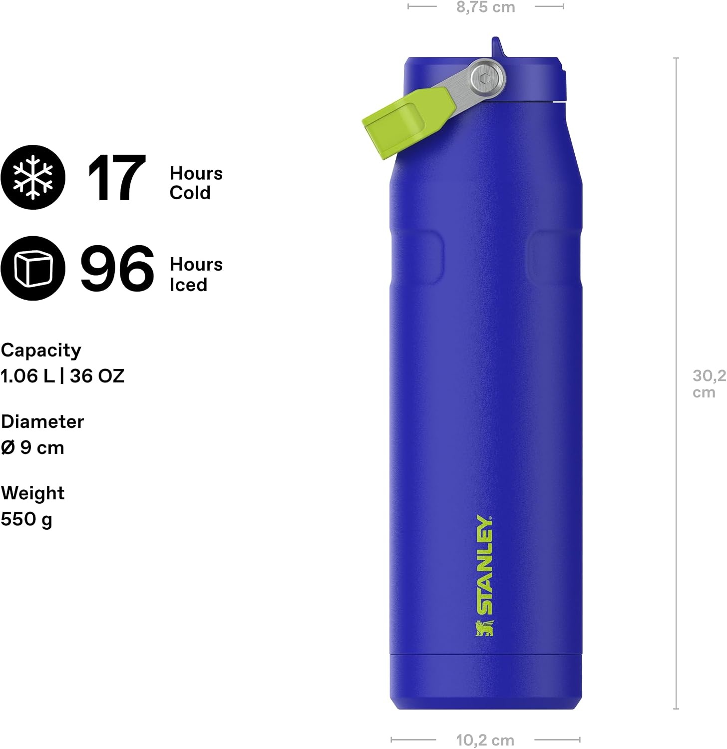 image:imageSTANLEY IceFlow Flip Straw 20 Bottle 24 oz Purple Umbra Easy Carry Handle Twist On Lid and Flip Up Straw Lightweight Water Bottle Insulated Stainless Steel BPAFreeCobalt Chartreuse