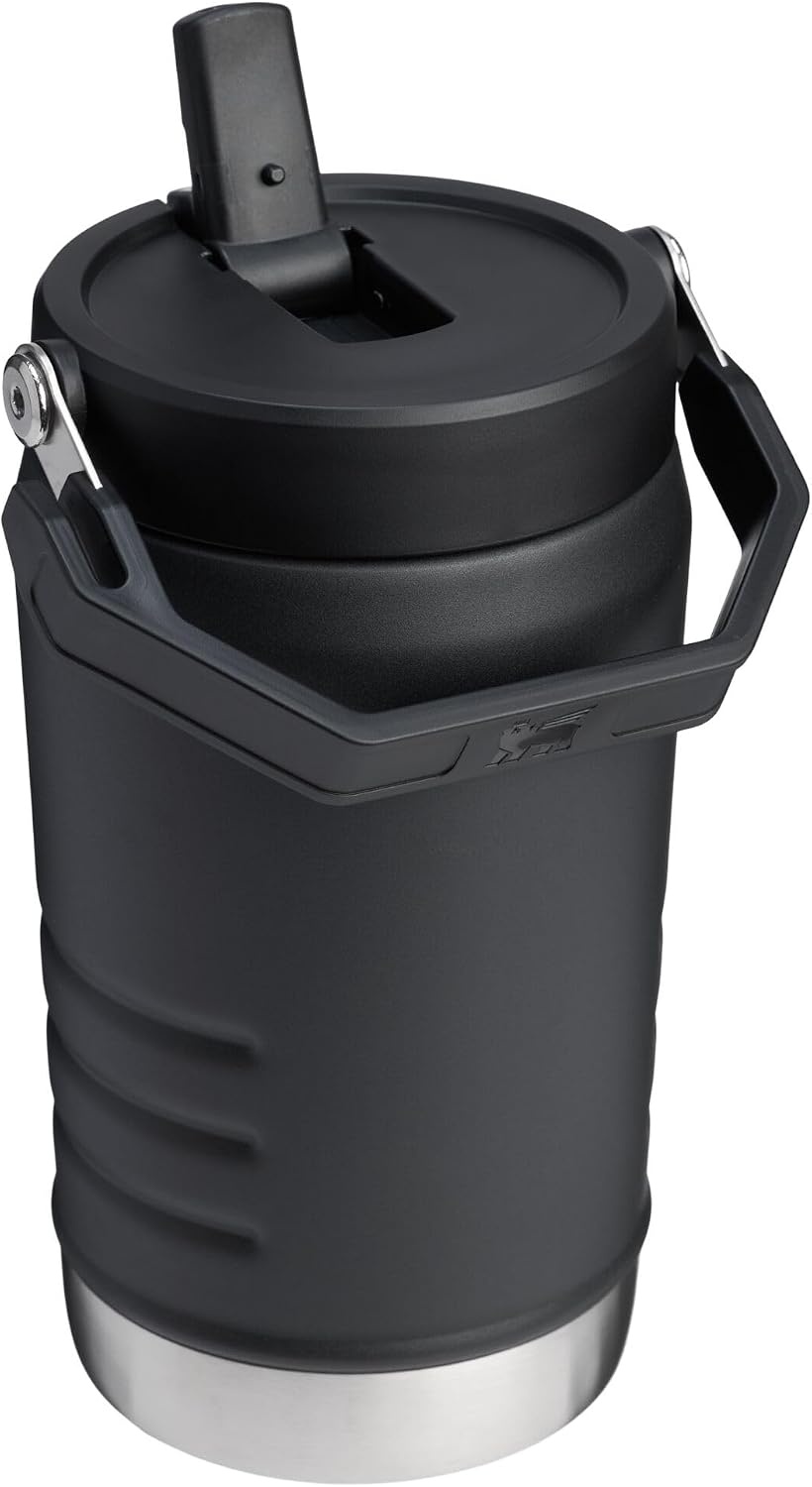 image:imageSTANLEY IceFlow Flip Straw 20 Jug 64 oz Black Interfusion Easy Carry Handle Twist On Lid and Flip Up Straw Leakproof Water Bottle Insulated Stainless Steel BPAFreeBlack