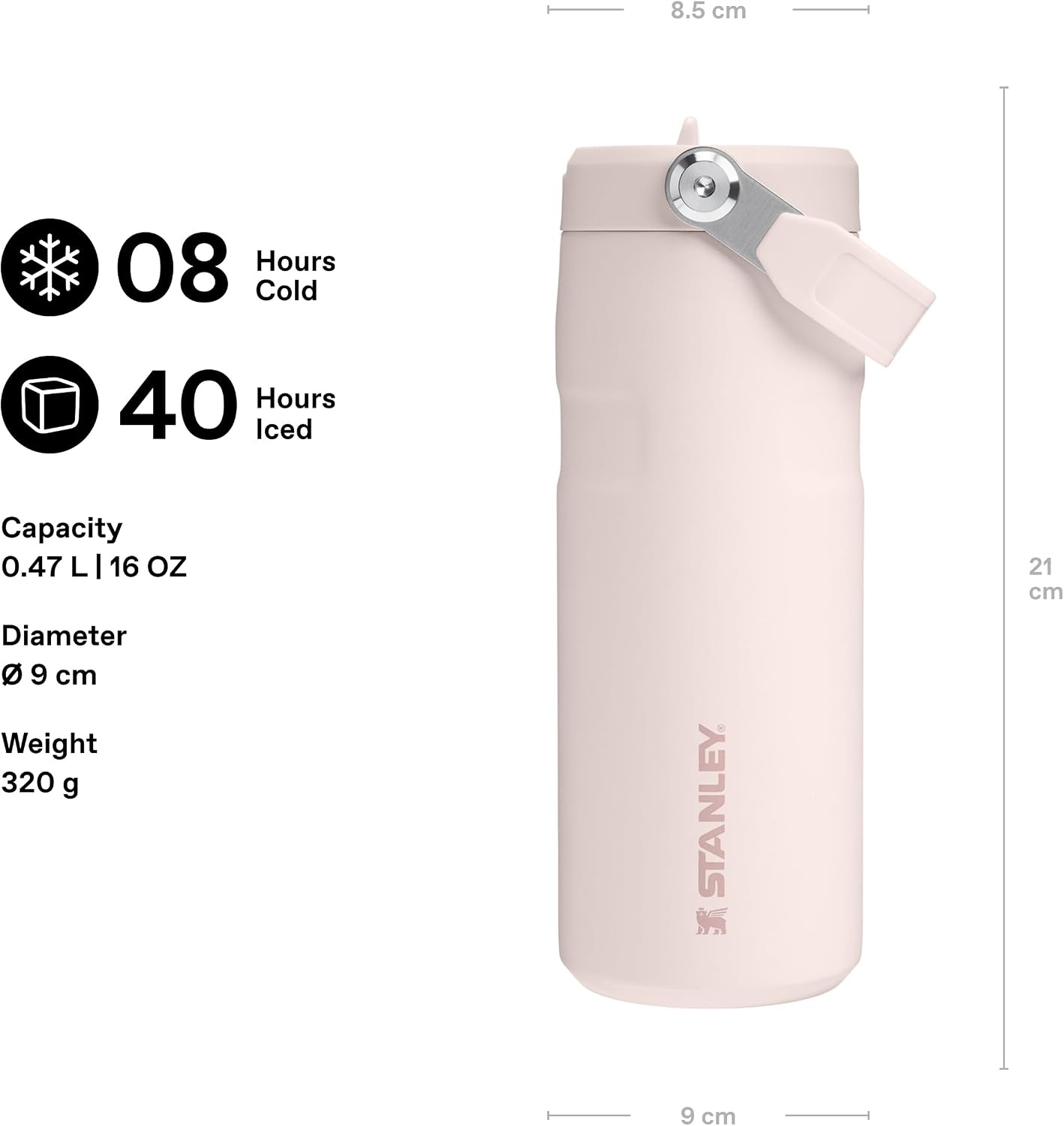image:imageStanley 1913 Flip Straw Sports Water Bottle 07L Pacific HypergripRose Quartz