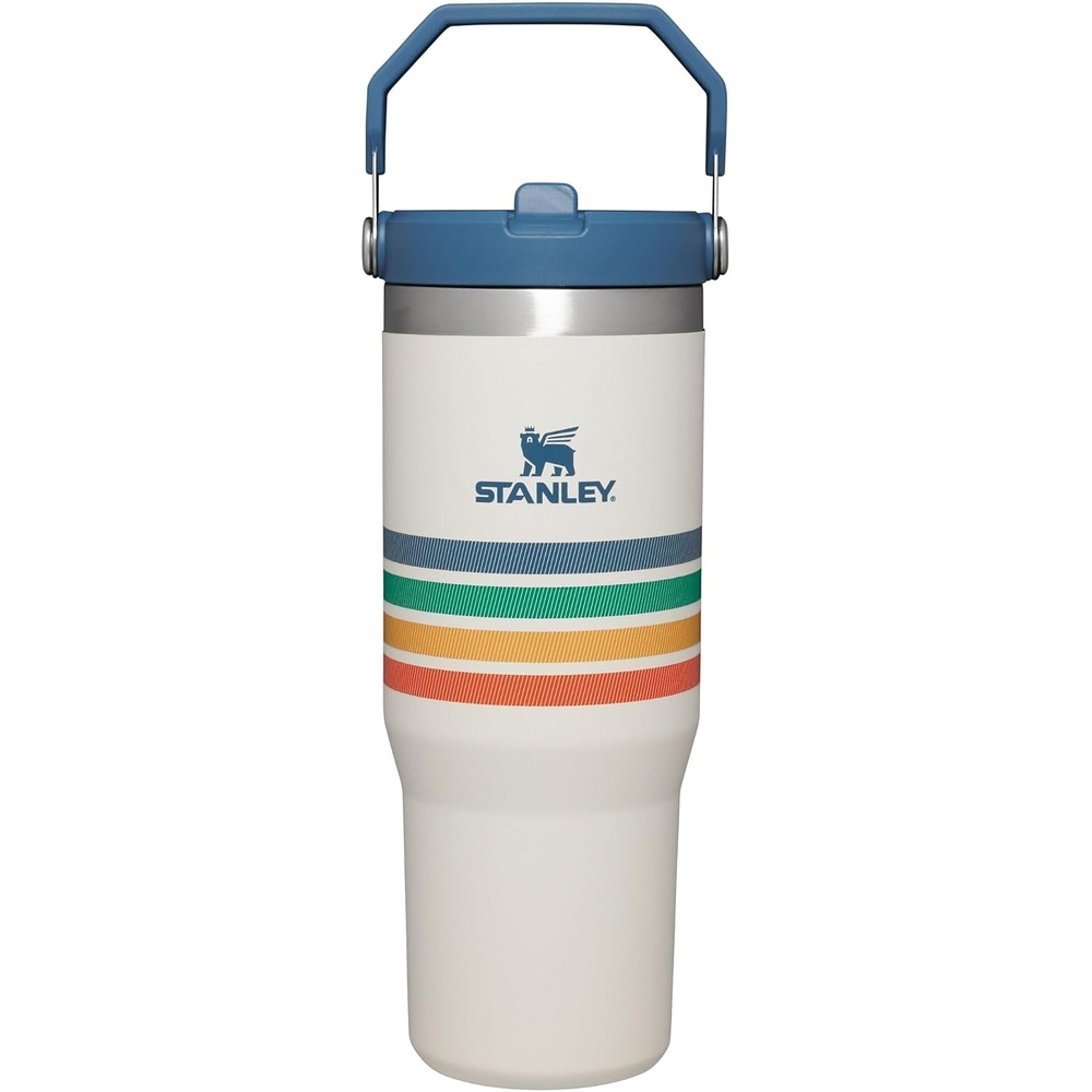 image:imageSTANLEY IceFlow 20 Flip Straw Tumbler 30 oz Pacific Hypergrip Easy Carry Handle Twist On Lid and Flip Up Straw Leak Resistant Water Bottle Insulated Stainless Steel BPAFreeCream Stripe