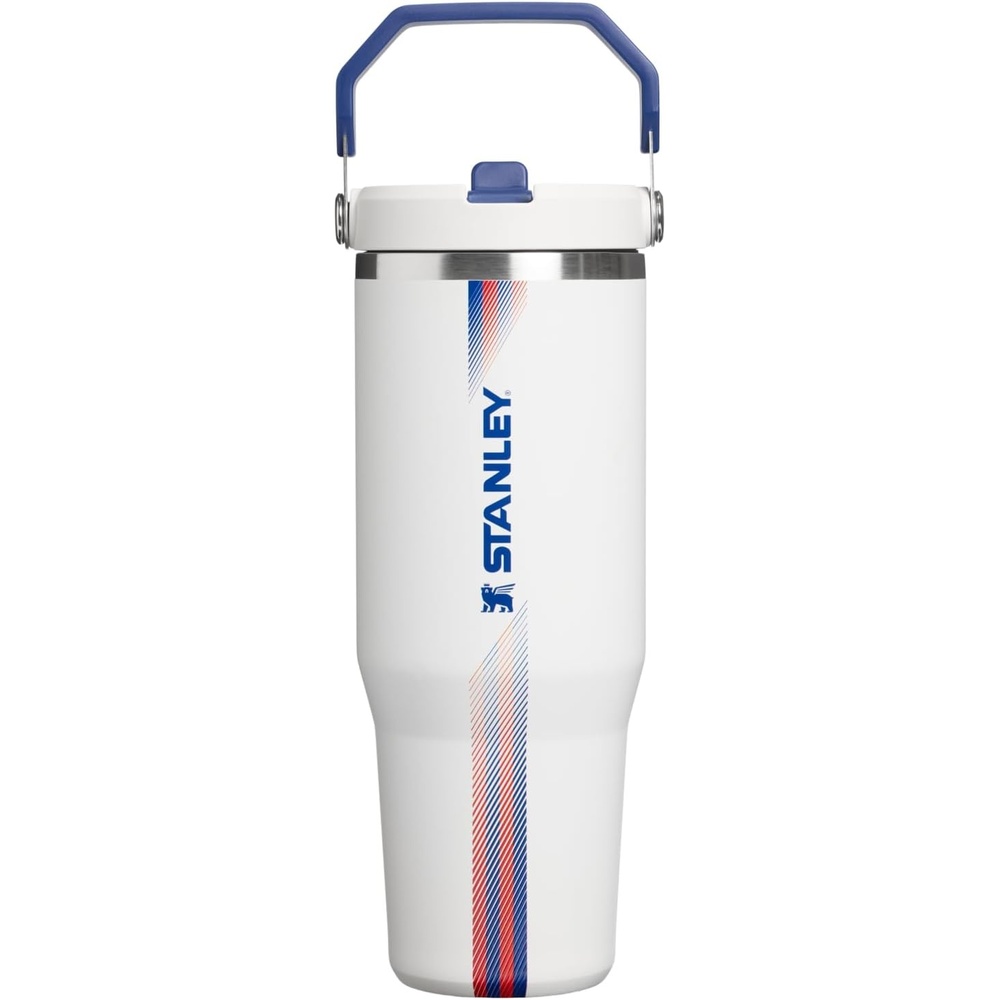 image:imageSTANLEY IceFlow 20 Flip Straw Tumbler 30 oz Pacific Hypergrip Easy Carry Handle Twist On Lid and Flip Up Straw Leak Resistant Water Bottle Insulated Stainless Steel BPAFreeTeam White Dark Blue