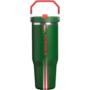 STANLEY IceFlow 2.0 Flip Straw Tumbler, 30 oz, Pacific Hypergrip | Easy Carry Handle | Twist On Lid and Flip Up Straw | Leak Resistant Water Bottle | Insulated Stainless Steel | BPA-Free(Team Dark Green Red)