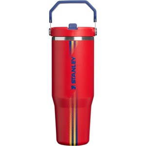 STANLEY IceFlow 2.0 Flip Straw Tumbler, 30 oz, Pacific Hypergrip | Easy Carry Handle | Twist On Lid and Flip Up Straw | Leak Resistant Water Bottle | Insulated Stainless Steel | BPA-Free(Team Red Dark Blue)