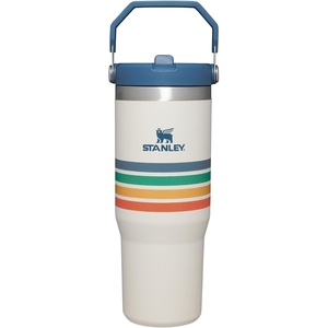 STANLEY IceFlow 2.0 Flip Straw Tumbler, 30 oz, Pacific Hypergrip | Easy Carry Handle | Twist On Lid and Flip Up Straw | Leak Resistant Water Bottle | Insulated Stainless Steel | BPA-Free(Cream Stripe)