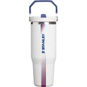 STANLEY IceFlow 2.0 Flip Straw Tumbler, 30 oz, Pacific Hypergrip | Easy Carry Handle | Twist On Lid and Flip Up Straw | Leak Resistant Water Bottle | Insulated Stainless Steel | BPA-Free(Team White Dark Blue)