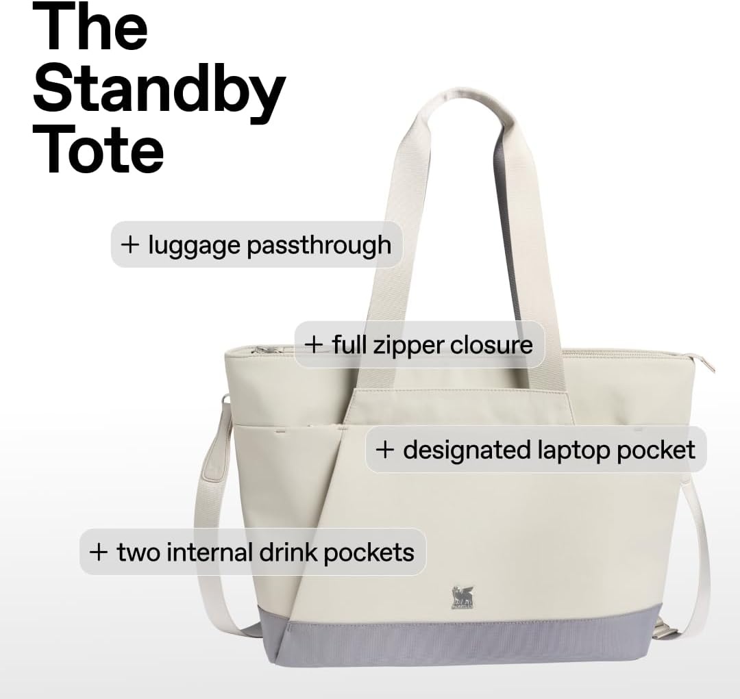 image:imageSTANLEY Standby Tote Bag Toast Laptop Sleeve Water Bottle Pocket Luggage PassThrough Adjustable amp Removable Crossbody Strap Structured amp DurableToast