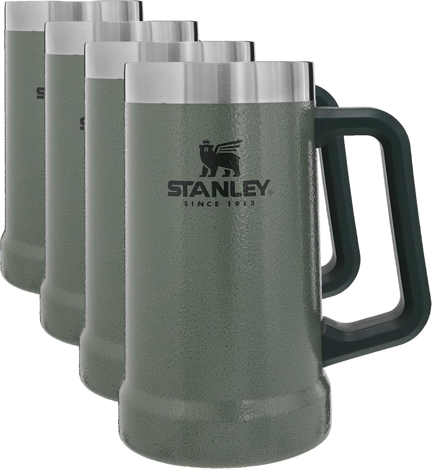 image:imageSTANLEY StayChill Beer Stein 24 oz Heavy Duty Big Grip Handle Beer Tumbler Drink Cup Holds 2 Cans Insulated Stainless Steel Party Mug BPAFree Black 20Hammertone Green