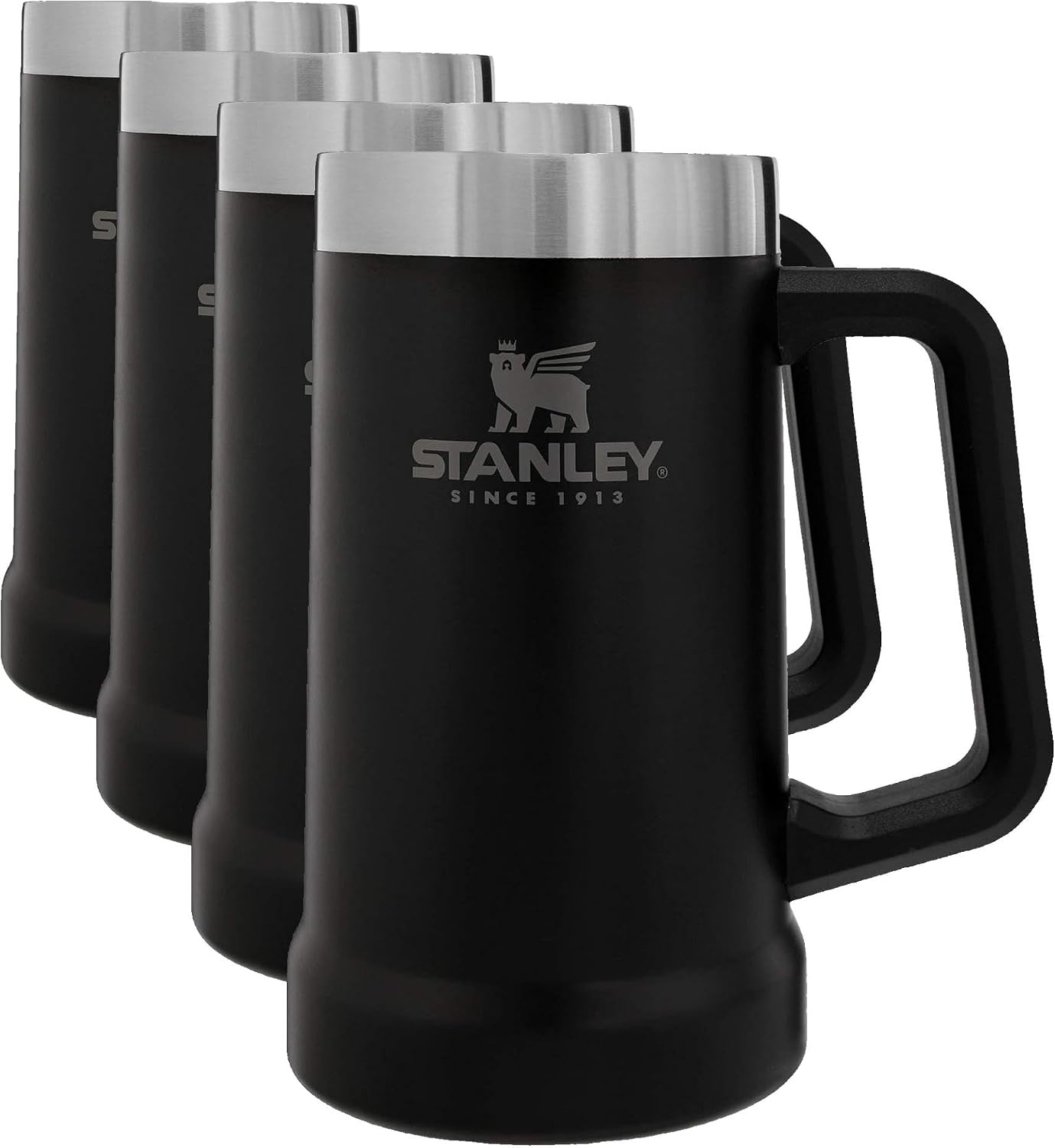 image:imageSTANLEY StayChill Beer Stein 24 oz Heavy Duty Big Grip Handle Beer Tumbler Drink Cup Holds 2 Cans Insulated Stainless Steel Party Mug BPAFree Black 20Matte Black