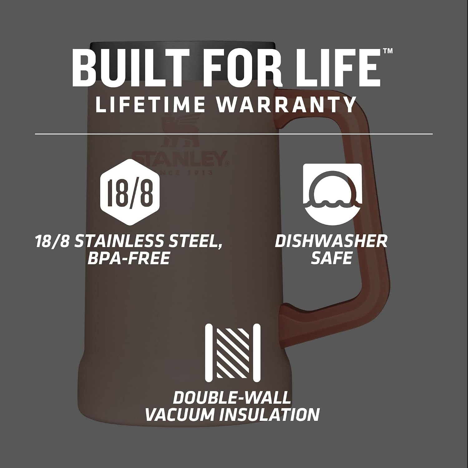 image:imageSTANLEY StayChill Beer Stein 24 oz Heavy Duty Big Grip Handle Beer Tumbler Drink Cup Holds 2 Cans Insulated Stainless Steel Party Mug BPAFree Black 20Limestone