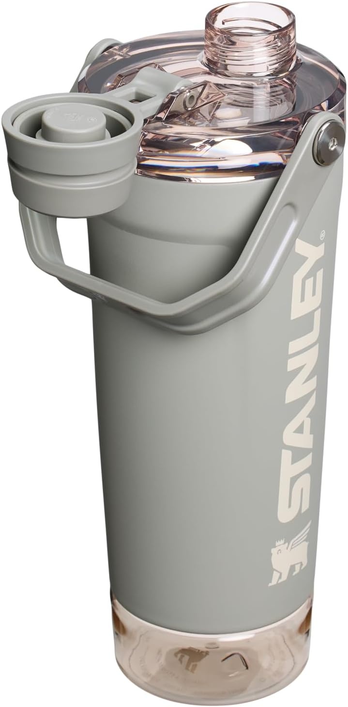 image:imageSTANLEY Vitalize Shaker Bottle 20 oz Azure Leakproof Shaker Bottle FastFlow Spout Removable Strainer EasyGrip Handle Base Container DoubleWall InsulationSage Grey