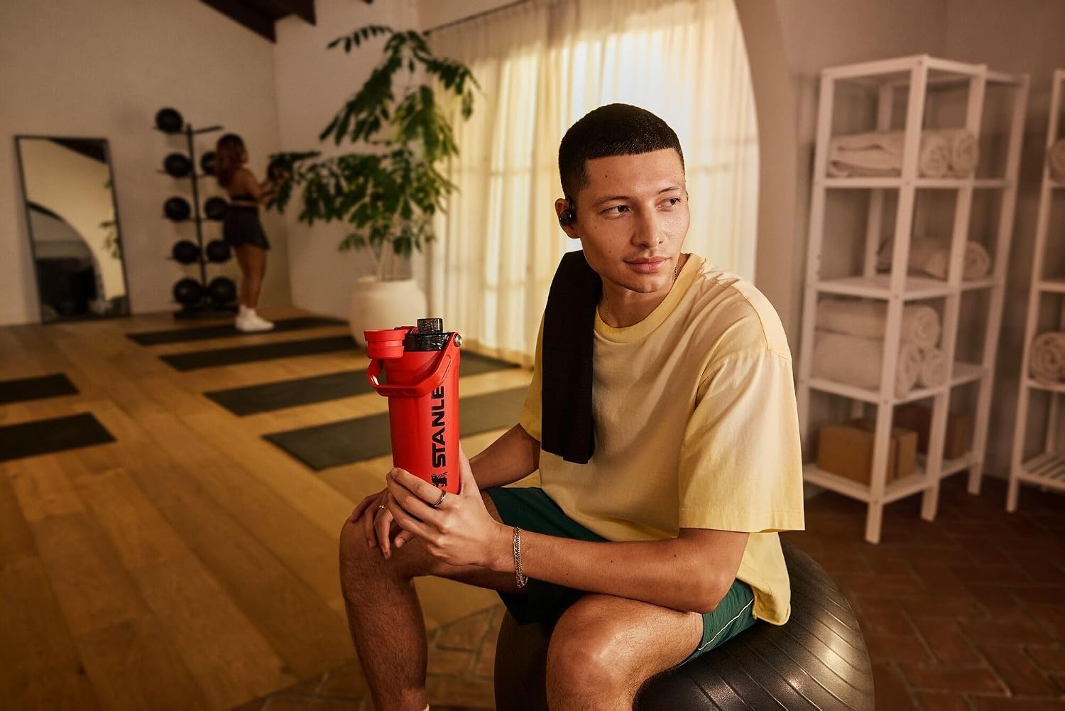 image:imageSTANLEY Vitalize Shaker Bottle 20 oz Azure Leakproof Shaker Bottle FastFlow Spout Removable Strainer EasyGrip Handle Base Container DoubleWall InsulationChili Red