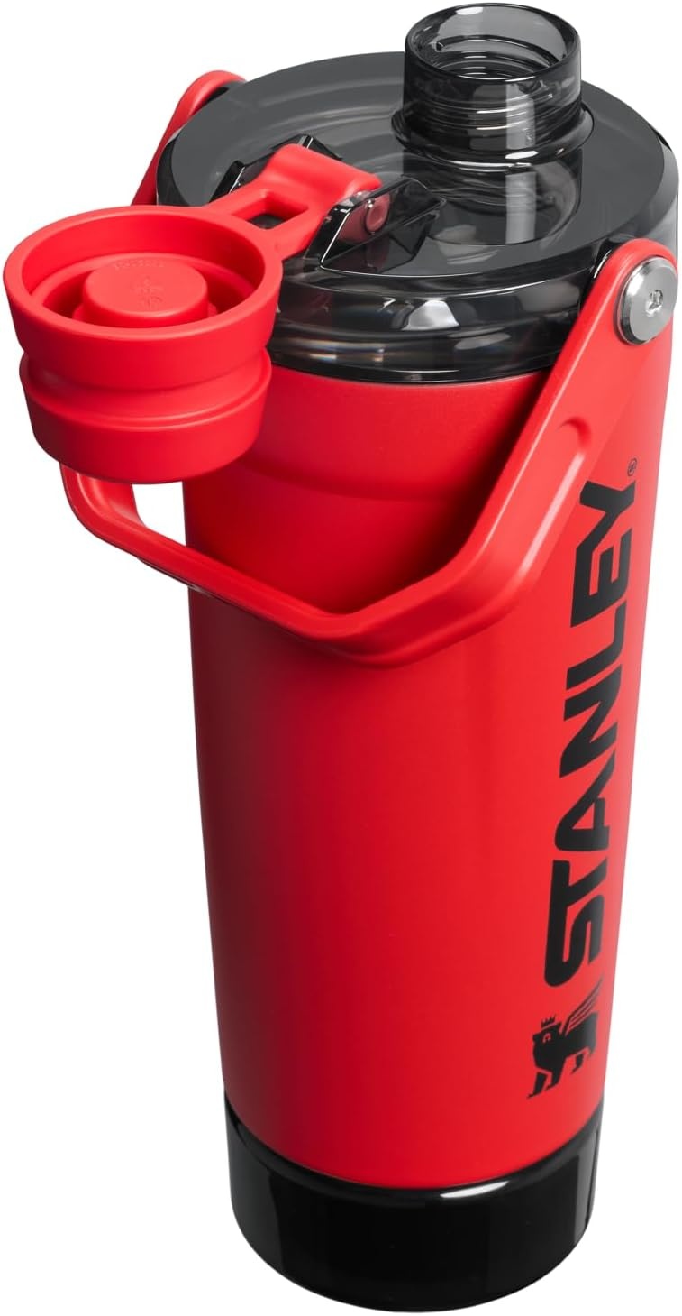image:imageSTANLEY Vitalize Shaker Bottle 20 oz Azure Leakproof Shaker Bottle FastFlow Spout Removable Strainer EasyGrip Handle Base Container DoubleWall InsulationChili Black