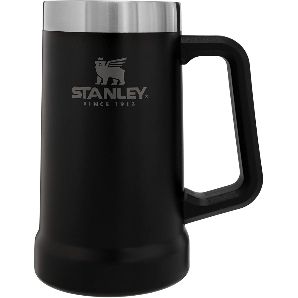 image:imageSTANLEY StayChill Beer Stein 24 oz Heavy Duty Big Grip Handle Beer Tumbler Drink Cup Holds 2 Cans Insulated Stainless Steel Party Mug BPAFree Black 20Matte Black