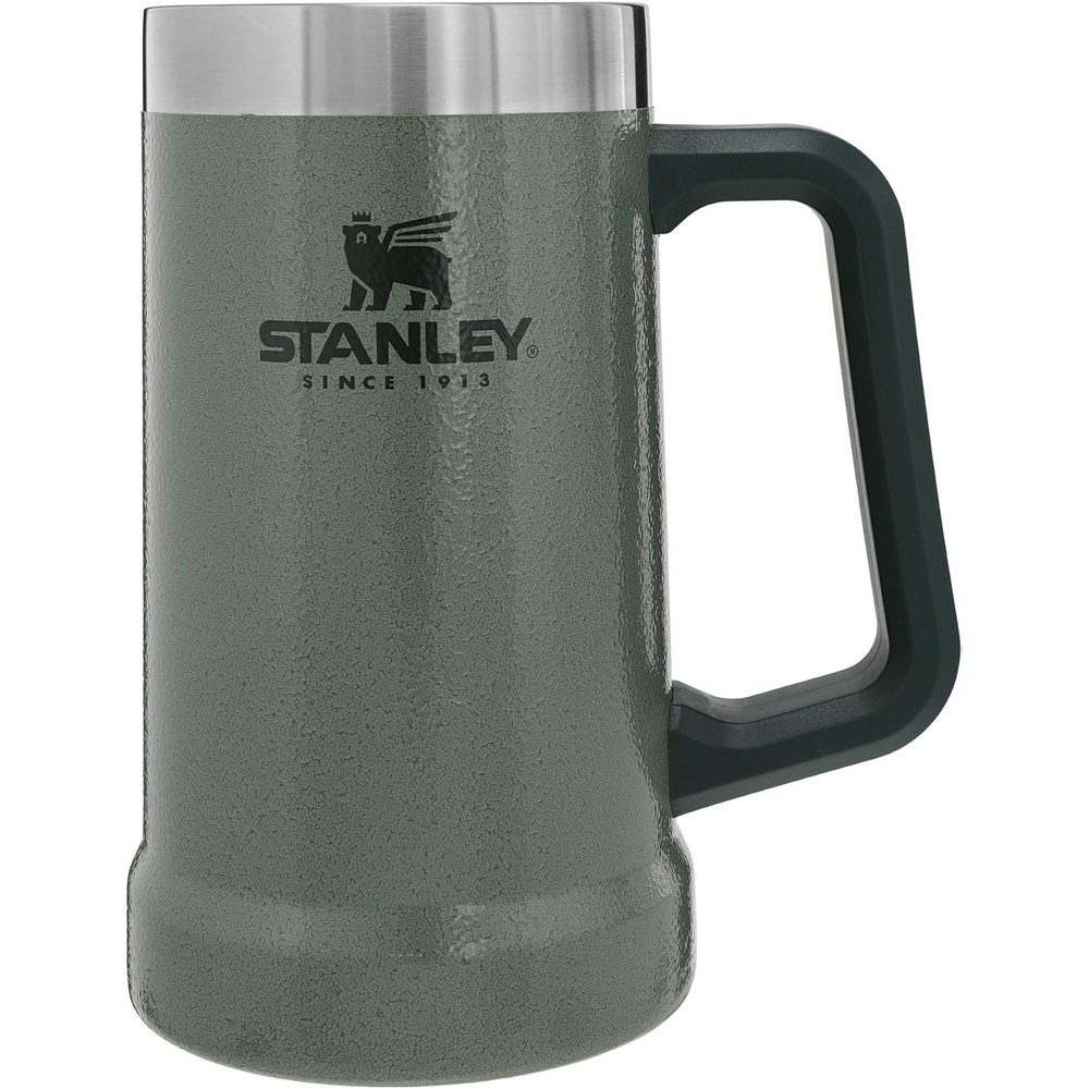 image:imageSTANLEY StayChill Beer Stein 24 oz Heavy Duty Big Grip Handle Beer Tumbler Drink Cup Holds 2 Cans Insulated Stainless Steel Party Mug BPAFree Black 20Hammertone Green