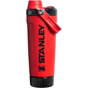 STANLEY Vitalize Shaker Bottle, 20 oz, Azure | Leakproof Shaker Bottle | Fast-Flow Spout | Removable Strainer | Easy-Grip Handle | Base Container | Double-Wall Insulation(Chili Black)
